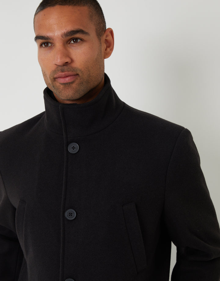 Black Faux Wool Mock Layer Longline Utility Coat