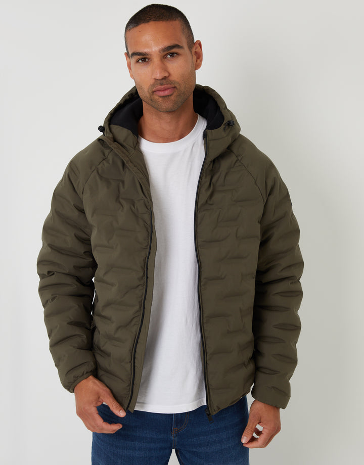 Khaki Green Hooded Quilted Jacket