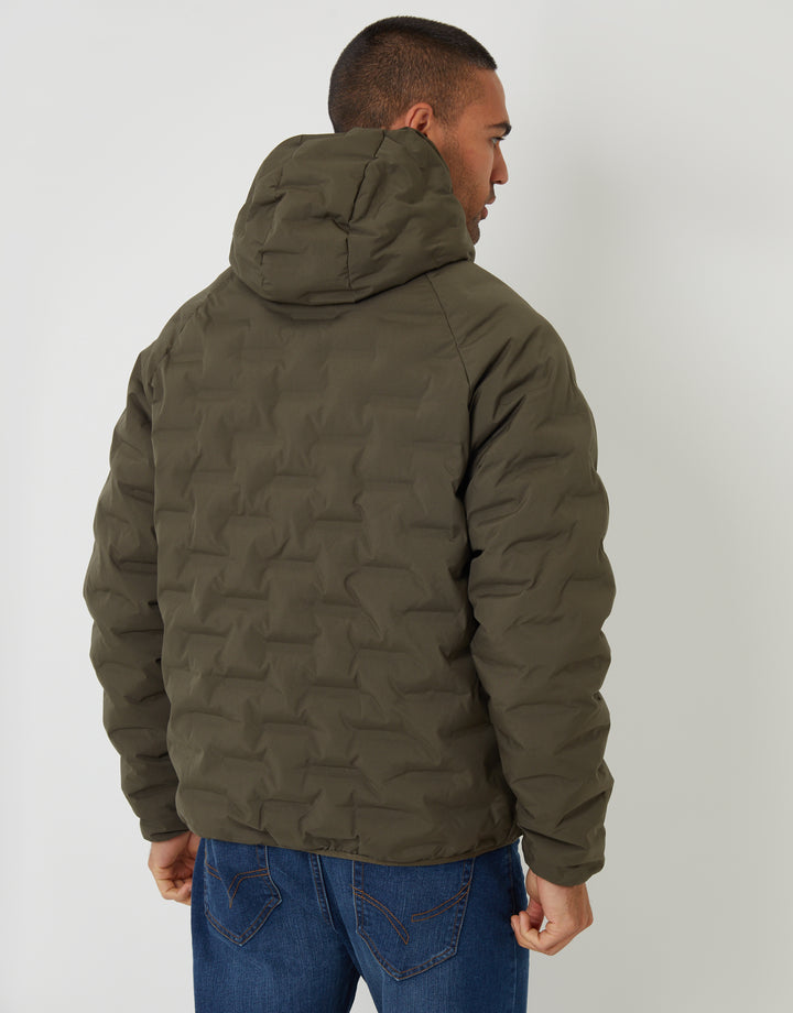 Khaki Green Hooded Quilted Jacket