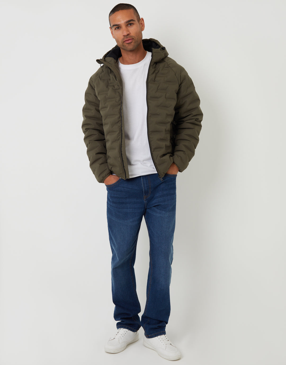 Khaki Green Hooded Quilted Jacket