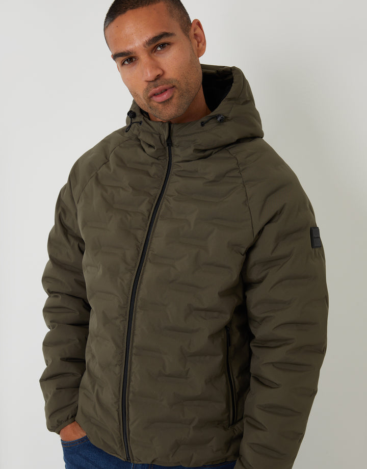 Khaki Green Hooded Quilted Jacket
