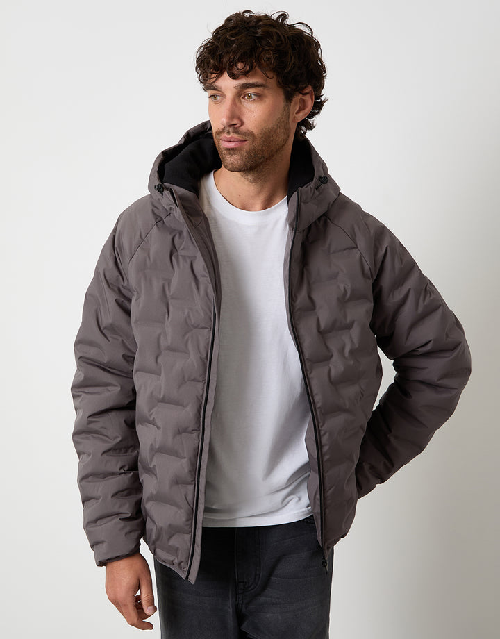 Hooded Quilted Jacket in Slate Grey