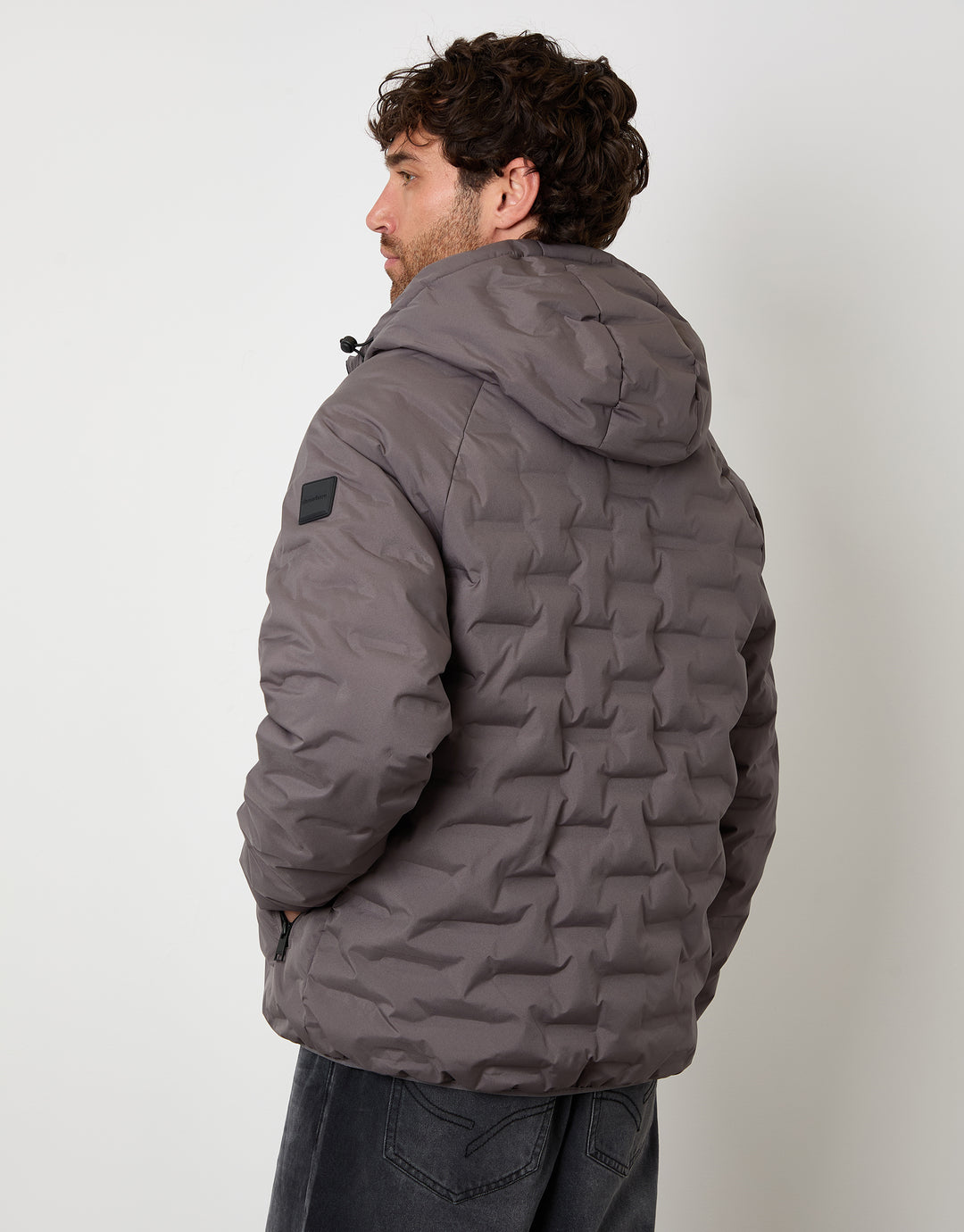 Hooded Quilted Jacket in Slate Grey