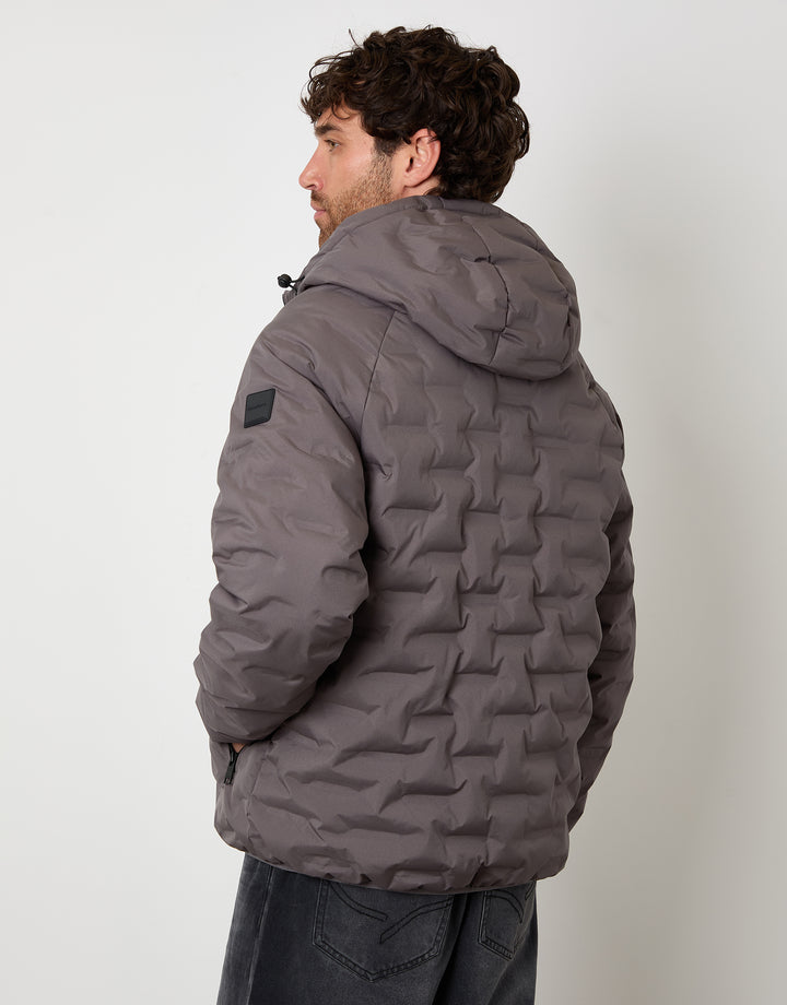 Hooded Quilted Jacket in Slate Grey