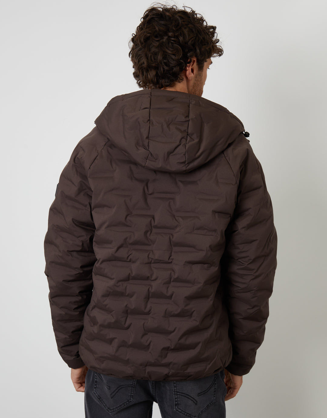 Hooded Quilted Jacket in Chocolate Brown