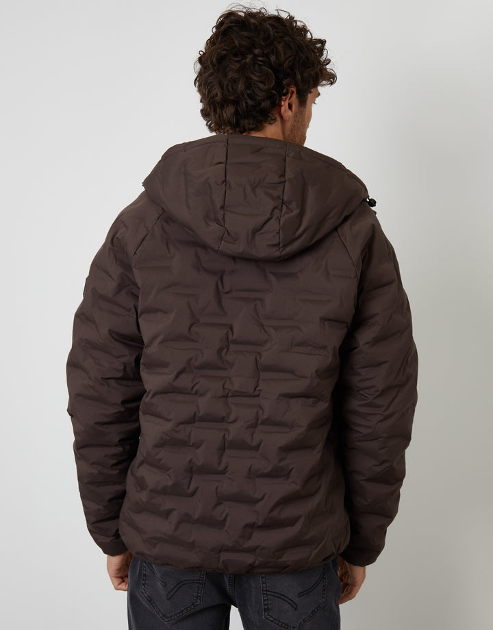 Hooded Quilted Jacket in Chocolate Brown