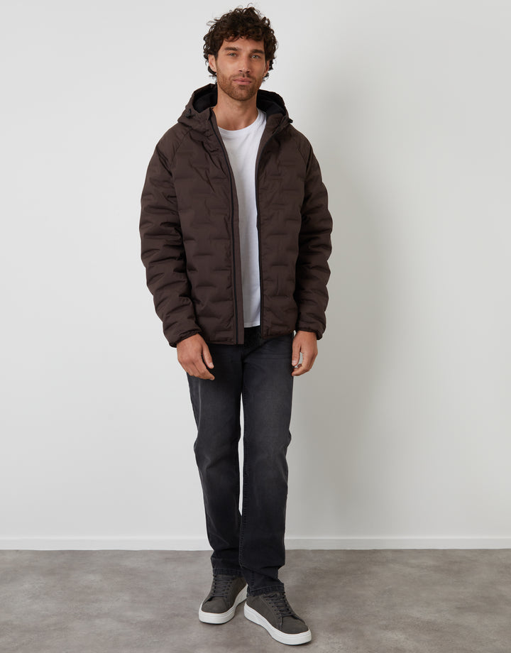 Hooded Quilted Jacket in Chocolate Brown