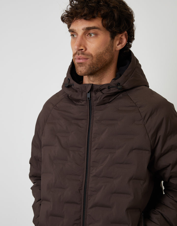 Hooded Quilted Jacket in Chocolate Brown