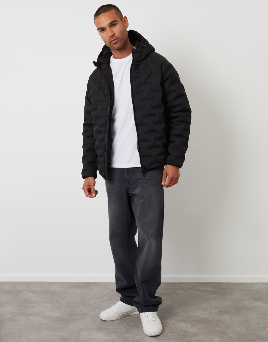 Black Hooded Quilted Jacket