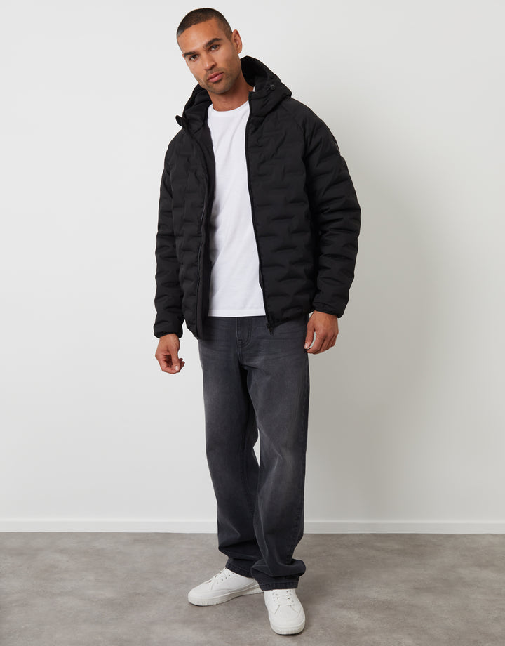 Black Hooded Quilted Jacket
