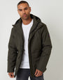 Khaki Green Showerproof Longline Hooded Padded Jacket