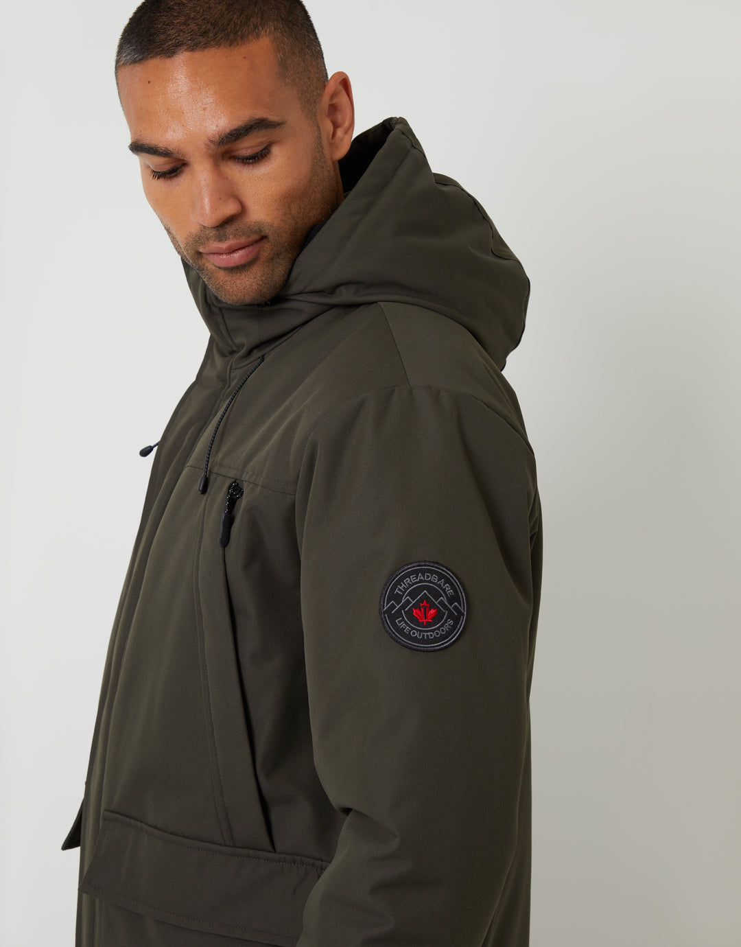 Khaki Green Showerproof Longline Hooded Padded Jacket