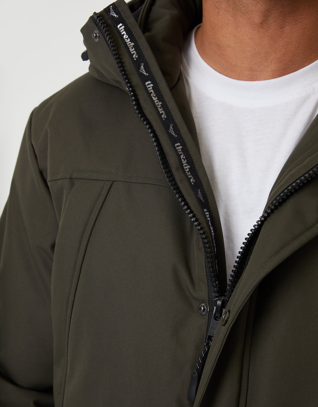 Khaki Green Showerproof Longline Hooded Padded Jacket
