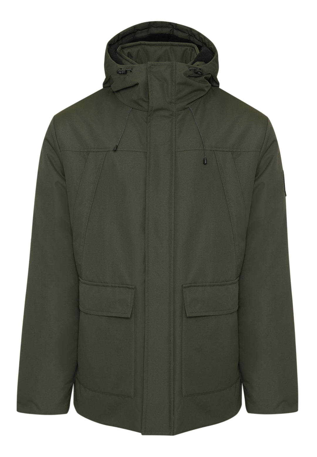 Khaki Green Showerproof Longline Hooded Padded Jacket