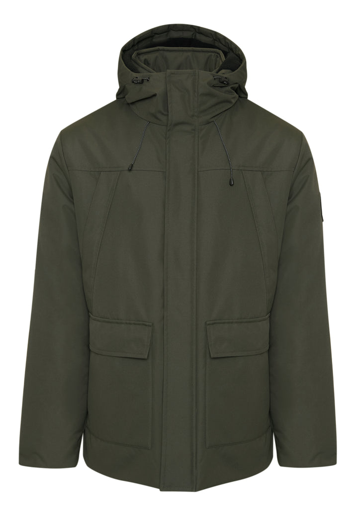 Khaki Green Showerproof Longline Hooded Padded Jacket