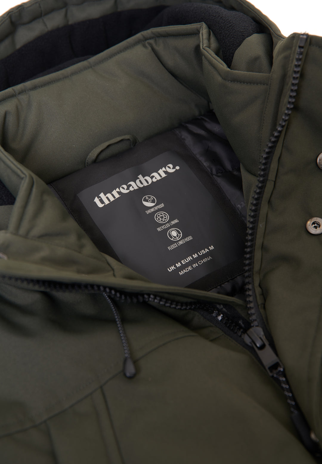 Khaki Green Showerproof Longline Hooded Padded Jacket