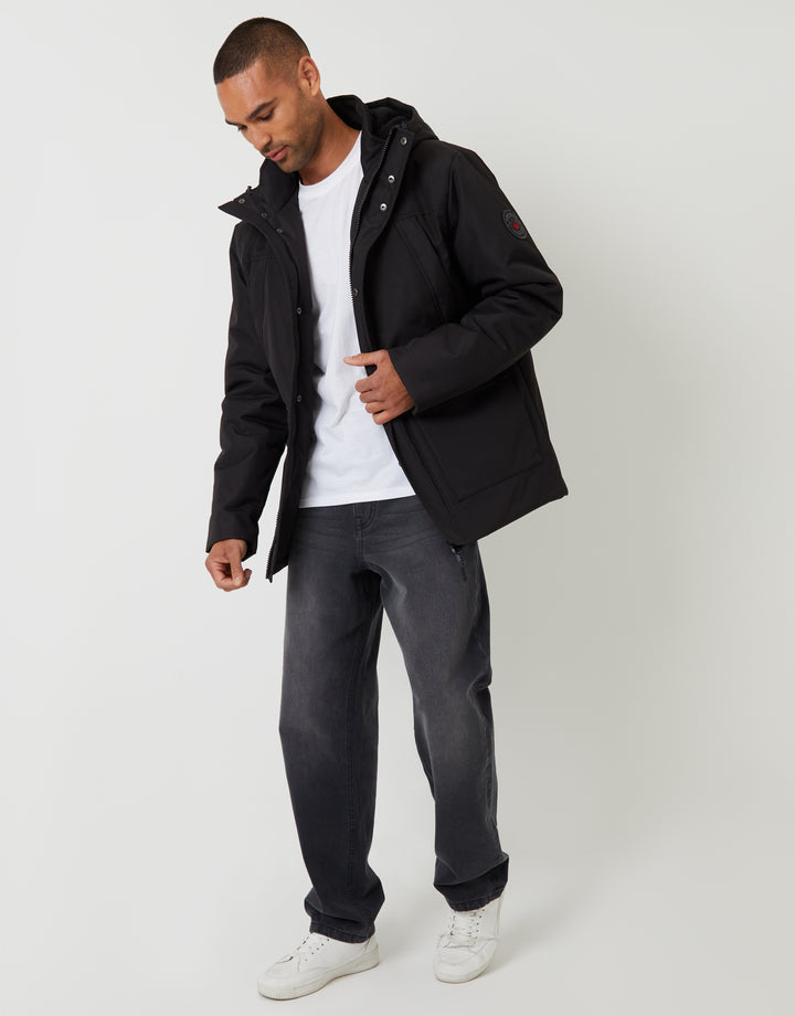 Black Showerproof Longline Hooded Padded Jacket