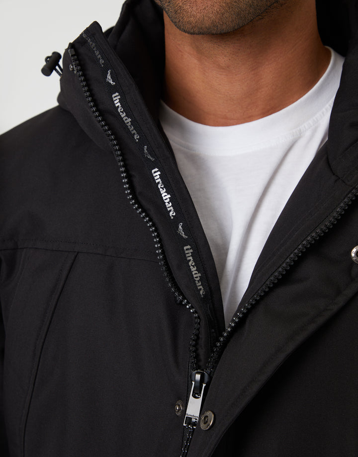 Black Showerproof Longline Hooded Padded Jacket