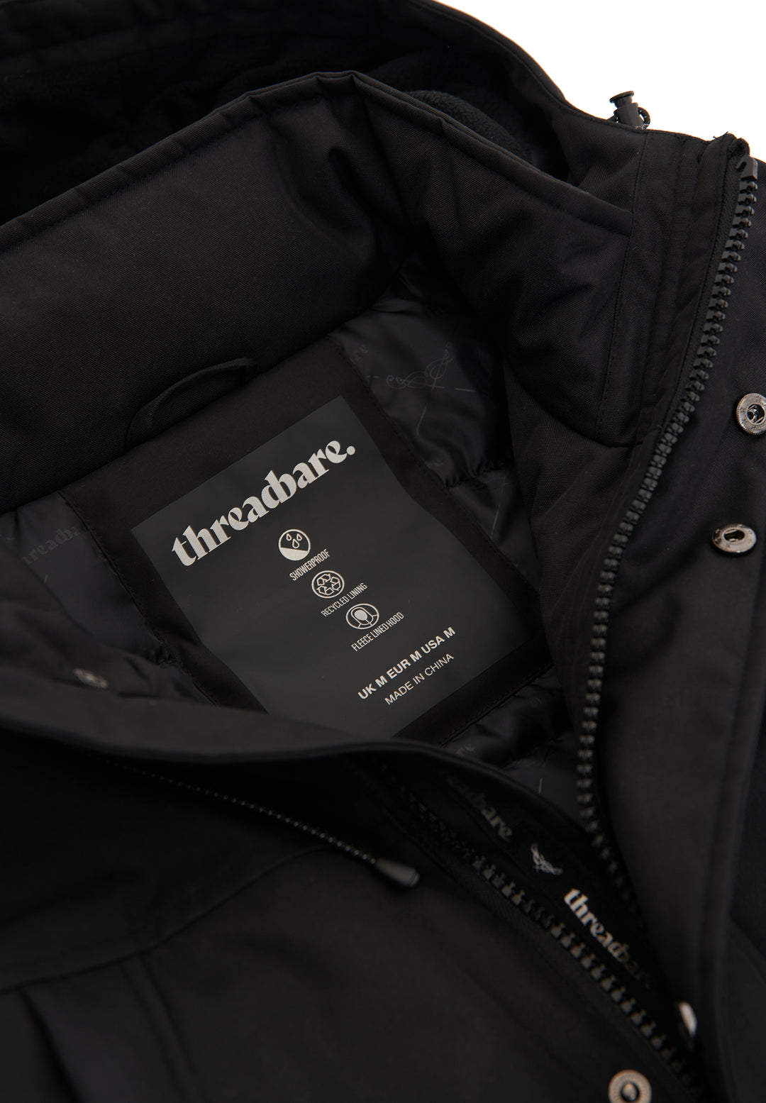 Black Showerproof Longline Hooded Padded Jacket