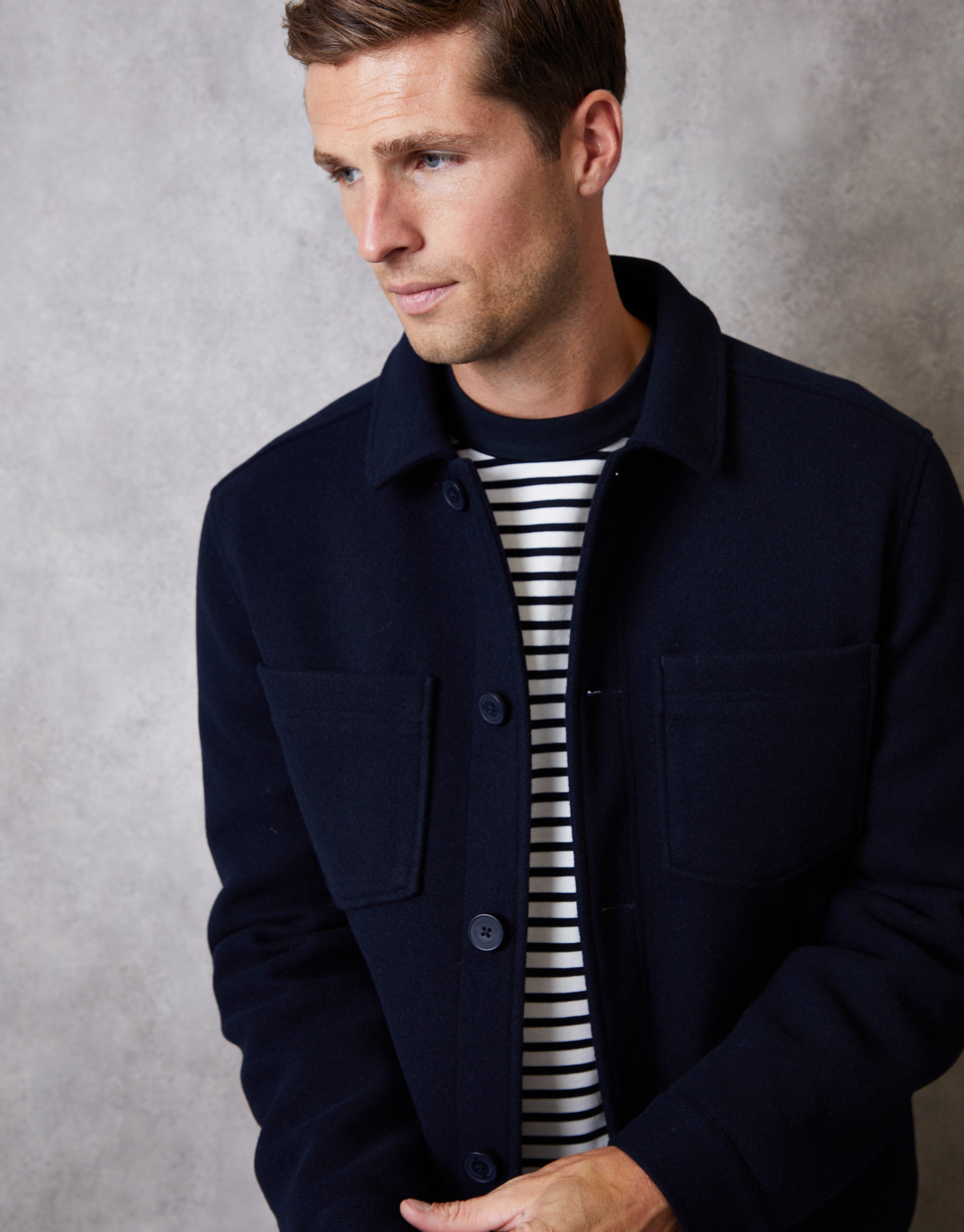 Threadbare Men's Navy Faux Wool Button Up Quilted Shacket