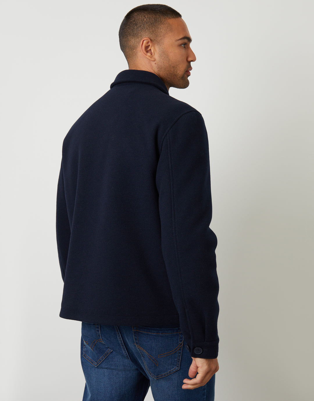 Navy Faux Wool Button Up Quilted Shacket