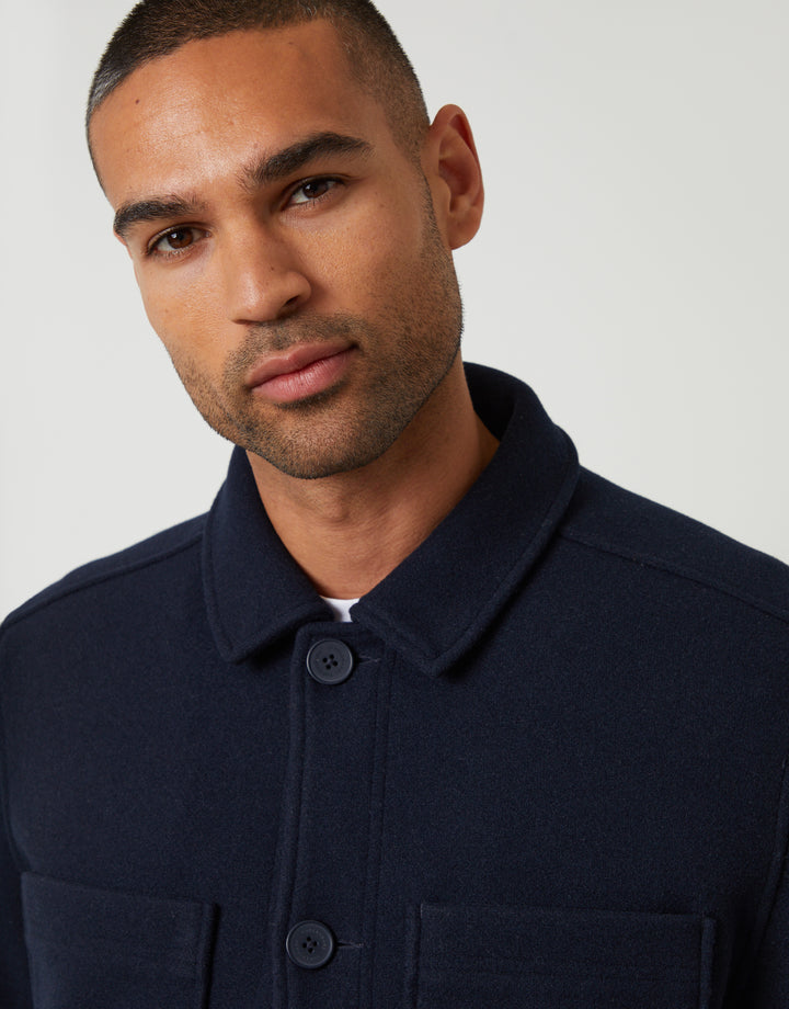 Navy Faux Wool Button Up Quilted Shacket