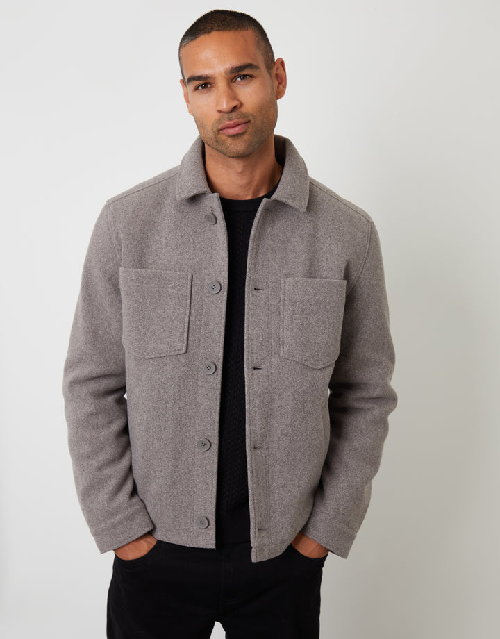 Taupe Faux Wool Button Up Quilted Shacket