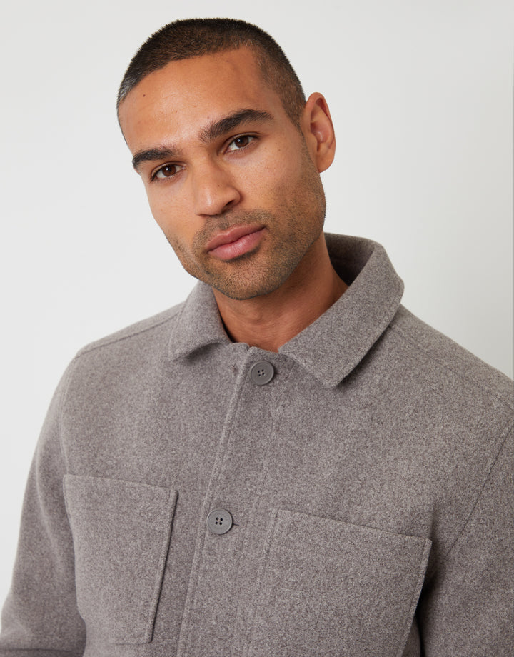 Taupe Faux Wool Button Up Quilted Shacket