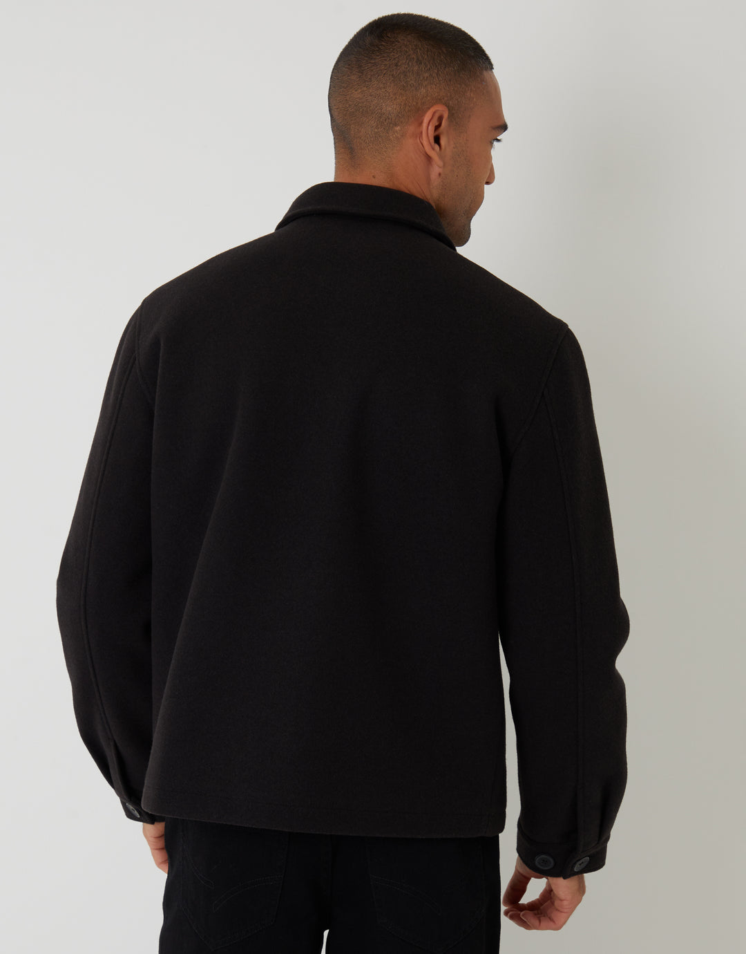 Black Faux Wool Button Up Quilted Shacket