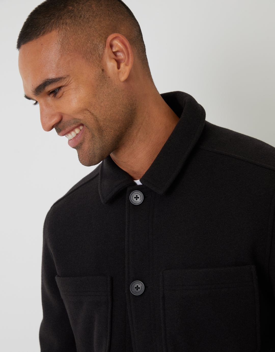 Black Faux Wool Button Up Quilted Shacket