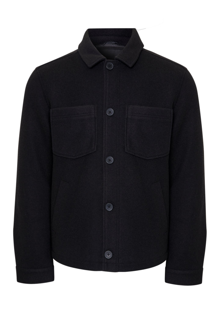 Black Faux Wool Button Up Quilted Shacket