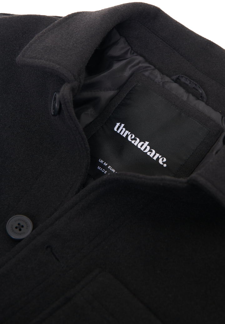 Black Faux Wool Button Up Quilted Shacket