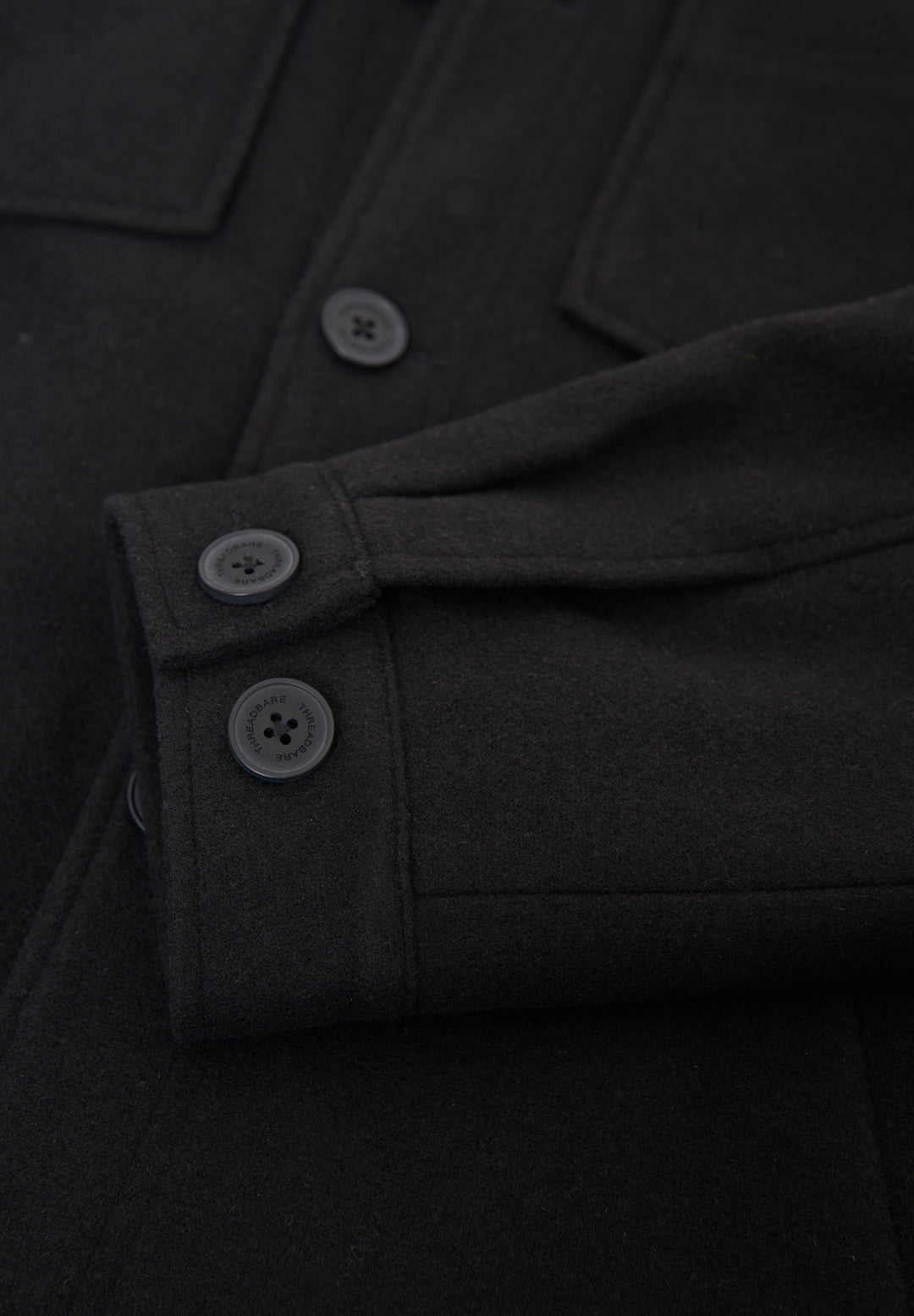 Black Faux Wool Button Up Quilted Shacket