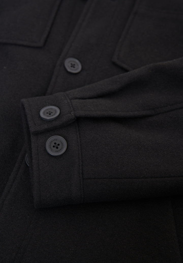 Black Faux Wool Button Up Quilted Shacket