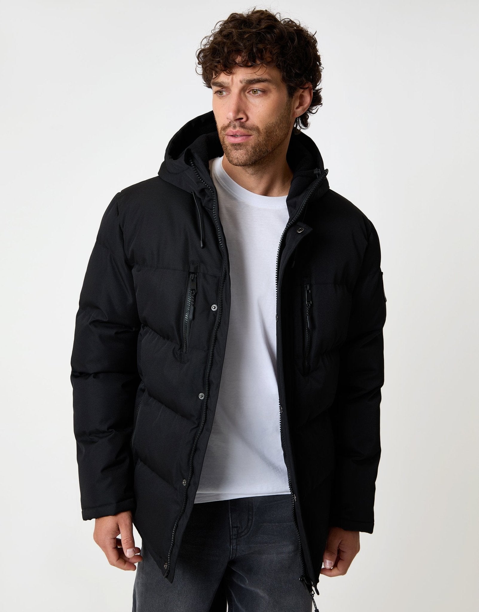 Threadbare Men's Longline Puffer Coat in Black