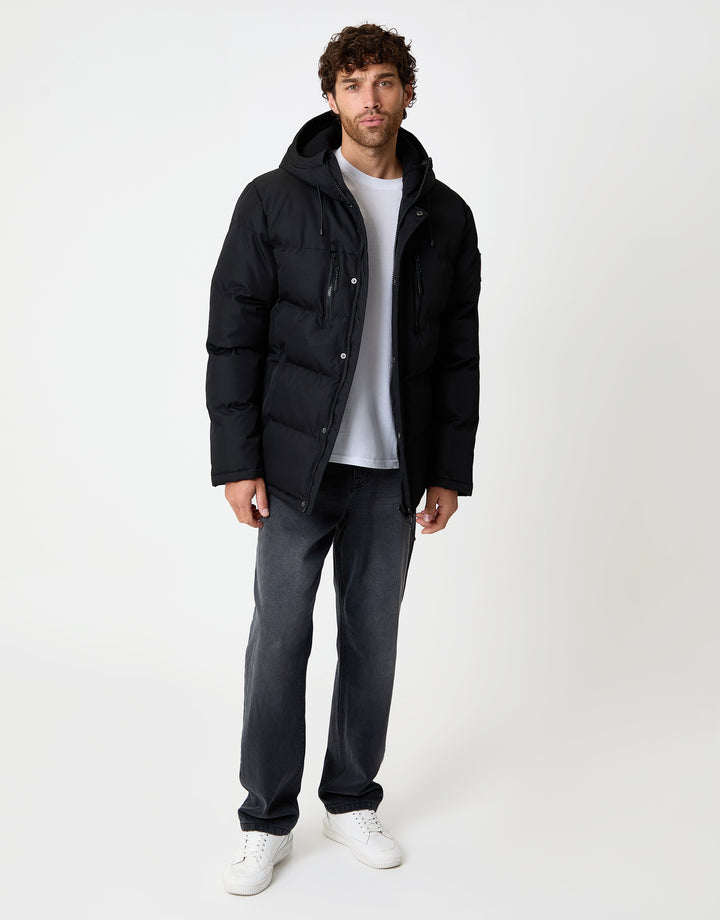 Black Longline Puffer Coat