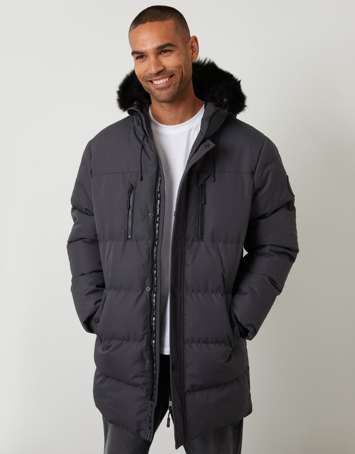 Slate Grey Showerproof Longline Quilted Parka Jacket