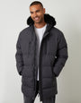 Slate Grey Showerproof Longline Quilted Parka Jacket