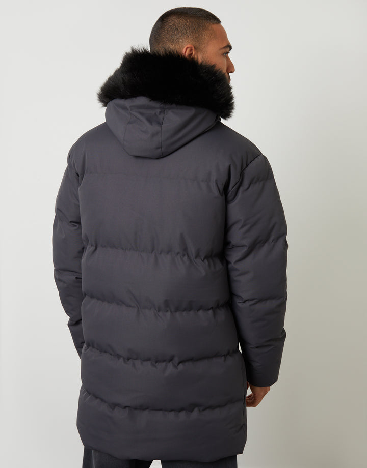 Slate Grey Showerproof Longline Quilted Parka Jacket
