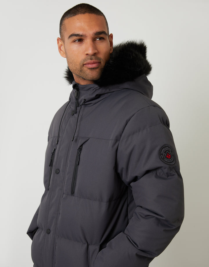 Slate Grey Showerproof Longline Quilted Parka Jacket