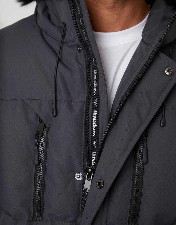 Slate Grey Showerproof Longline Quilted Parka Jacket