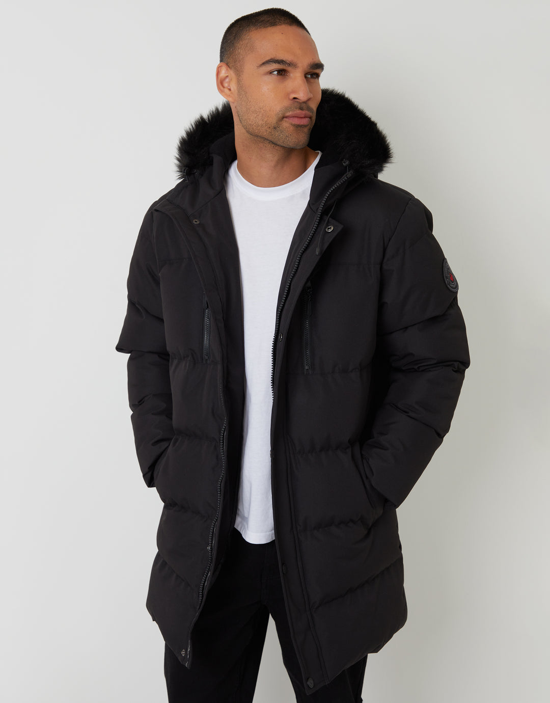 Black Showerproof Longline Quilted Parka Jacket