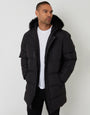 Black Showerproof Longline Quilted Parka Jacket