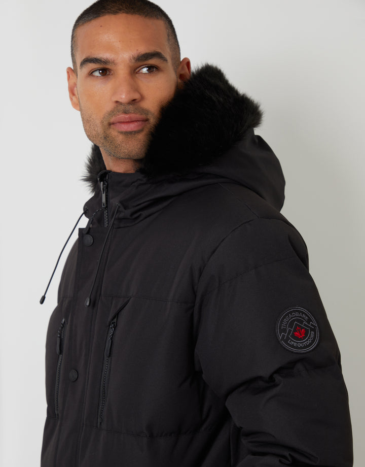 Black Showerproof Longline Quilted Parka Jacket