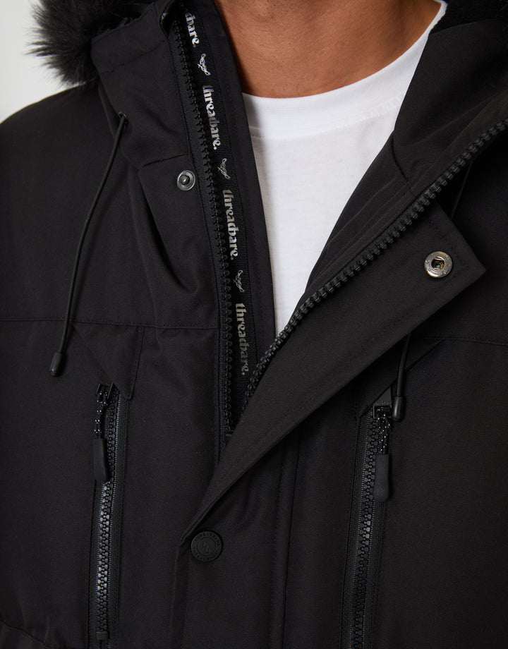 Black Showerproof Longline Quilted Parka Jacket