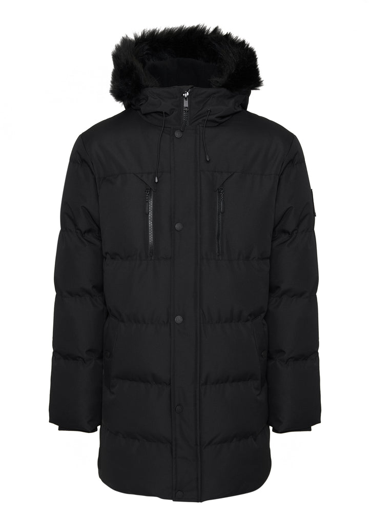 Black Showerproof Longline Quilted Parka Jacket