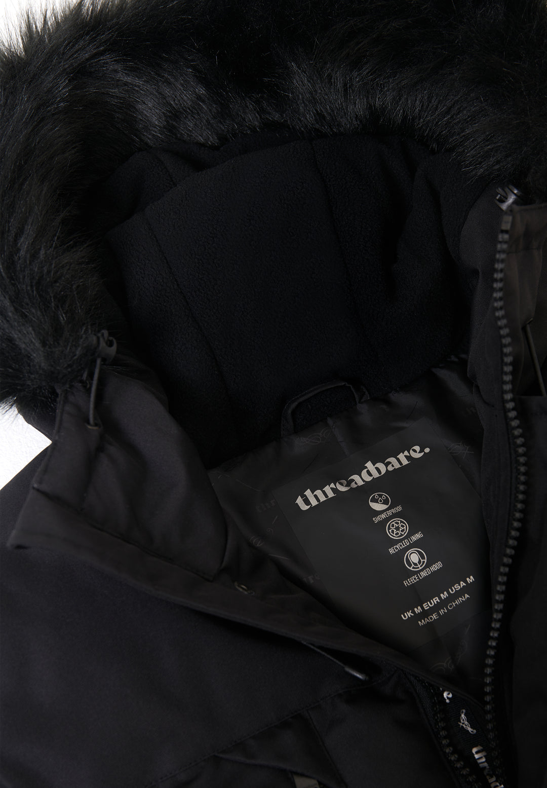 Black Showerproof Longline Quilted Parka Jacket