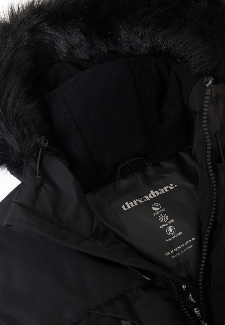 Black Showerproof Longline Quilted Parka Jacket