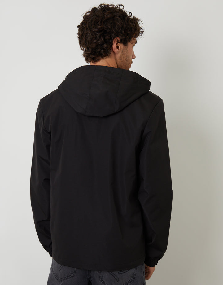 Black Showerproof Hooded Microfleece Lined Jacket