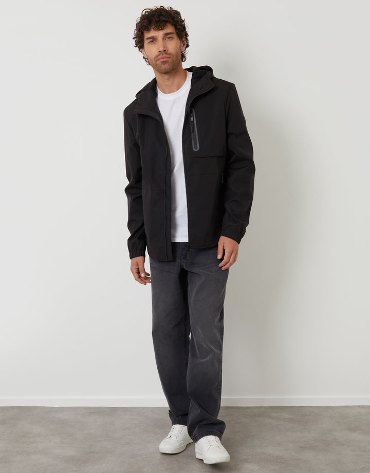 Black Showerproof Hooded Microfleece Lined Jacket